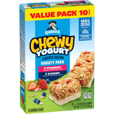 Quaker Chewy Yogurt Bars Variety Pack 10ct, front view, convenient on-the-go snack option.