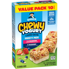Quaker Chewy Yogurt Bars Variety Pack 10ct, front view, convenient on-the-go snack option.