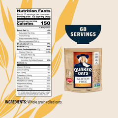 Quaker Gluten Free Old Fashioned Oats bag open, ready to pour for a warm breakfast.