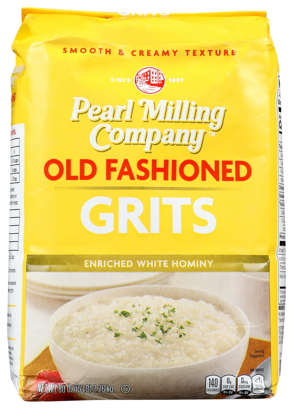 Quaker Grits Pearl Milling Old Fashioned bag front view showing large 80 oz packaging