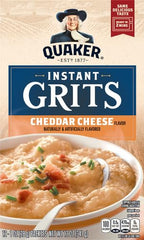 Quaker Instant Grits Cheddar Cheese served in a microwave cup for fast meals.
