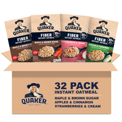 Quaker Instant Oatmeal Fiber Boost Maple Brown Sugar packets ready to mix