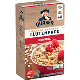 Quaker Gluten Free Instant Oatmeal Original packaging highlights convenient gluten-free oats for busy mornings.