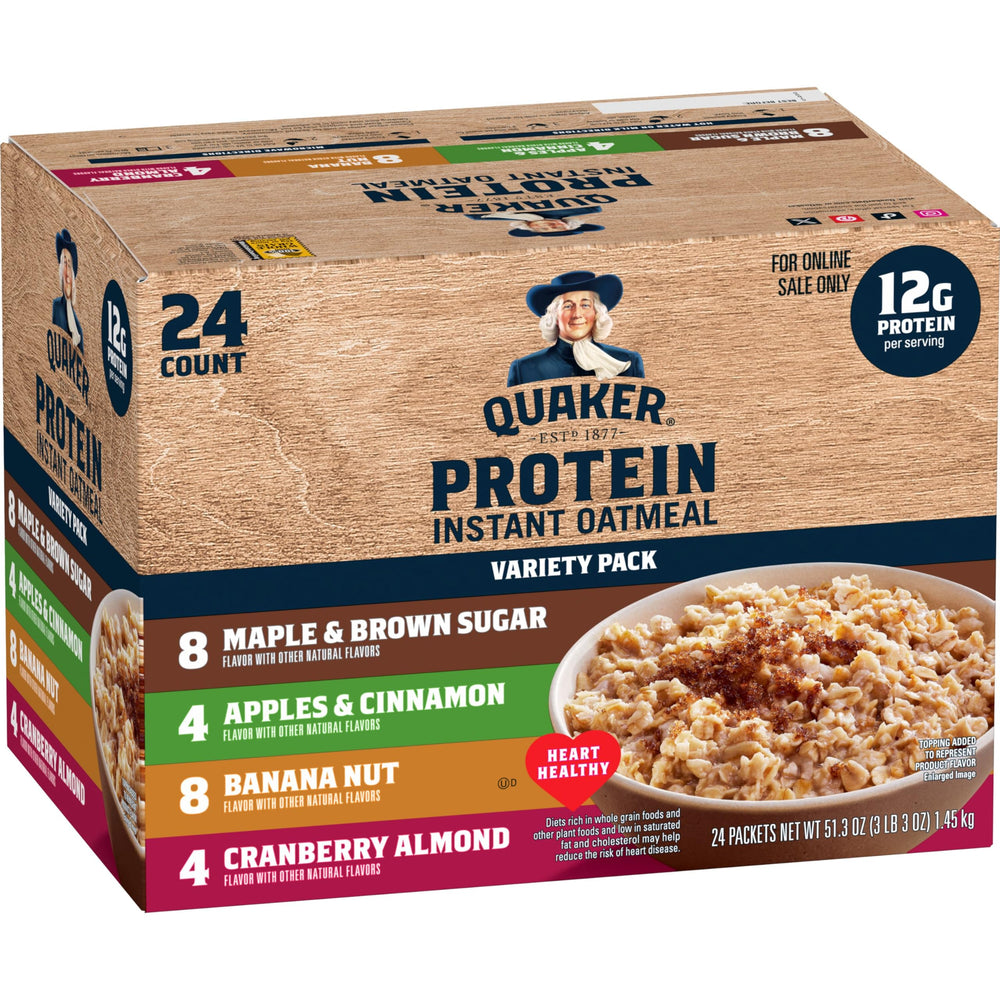 Quaker Instant Oatmeal Protein Cranberry Almond packet ready for a hearty breakfast.