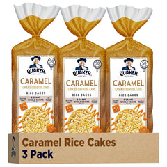 Quaker large rice cakes caramel pack 3 label image showing crisp, wholesome snack option