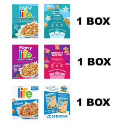 Quaker Mighty Life multigrain strawberry blueberry bliss box, fruity flavor variety.