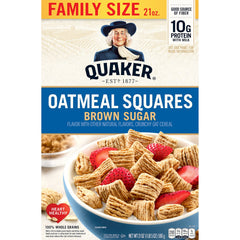 Quaker Oatmeal Squares served with milk in a bowl, showing protein-friendly meal.