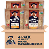 Quaker Old Fashioned Oats packaging with four resealable bags for pantry storage.