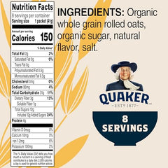 Quaker Organic Instant Oatmeal Maple & Brown Sugar served in bowl with berries, hearty morning.