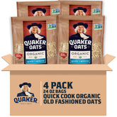 Quaker Organic Quick Cook Oatmeal four-pack stand-up bags for easy pantry storage.