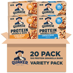 Quaker Protein Granola Bars variety-pack display for convenient daily snacking.