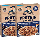 Quaker Protein Granola chocolate almond boxes ready for breakfast