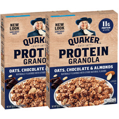 Quaker Protein Granola chocolate almond boxes ready for breakfast