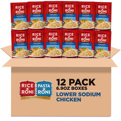 Quaker Rice-A-Roni lower sodium chicken box for quick meals.