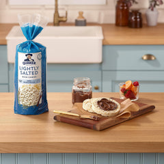 Quaker Rice Cakes crisp texture close-up—great base for toppings.