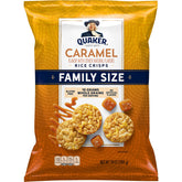 Quaker Rice Crisps Caramel bag showing caramel flavor and gluten-free, low-fat snacking