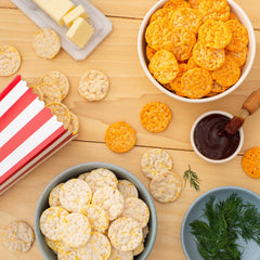 Quaker Rice Crisps cheddar single-serve bag displaying classic cheese crunch