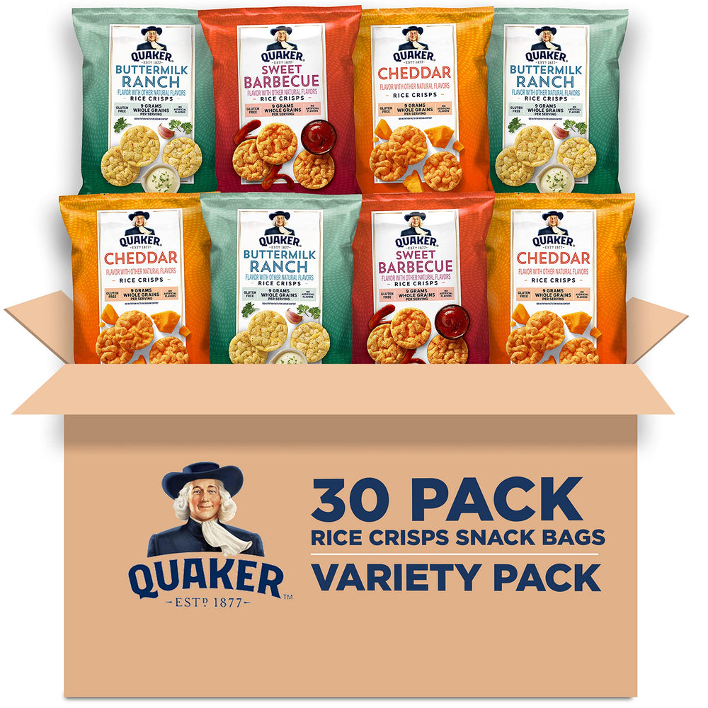 Quaker Rice Crisps variety pack front view for quick snacking on the go