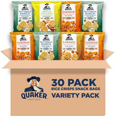 Quaker Rice Crisps variety pack hero for on-the-go snacking.