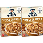 Quaker Simply Granola Honey & Almond box front view, a quick breakfast option.