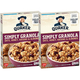 Quaker Simply Granola Honey Raisin Almonds packaging with two boxes for convenient mornings