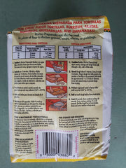 Quaker tortilla flour 4lb bag ingredients panel, versatile tortilla base.