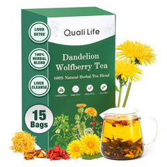 QualiLife Dandelion Wolfberry Tea bags shown for a gentle daily detox ritual