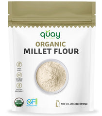 Quay Naturals millet flour bag shows an organic, gluten-free baking staple.