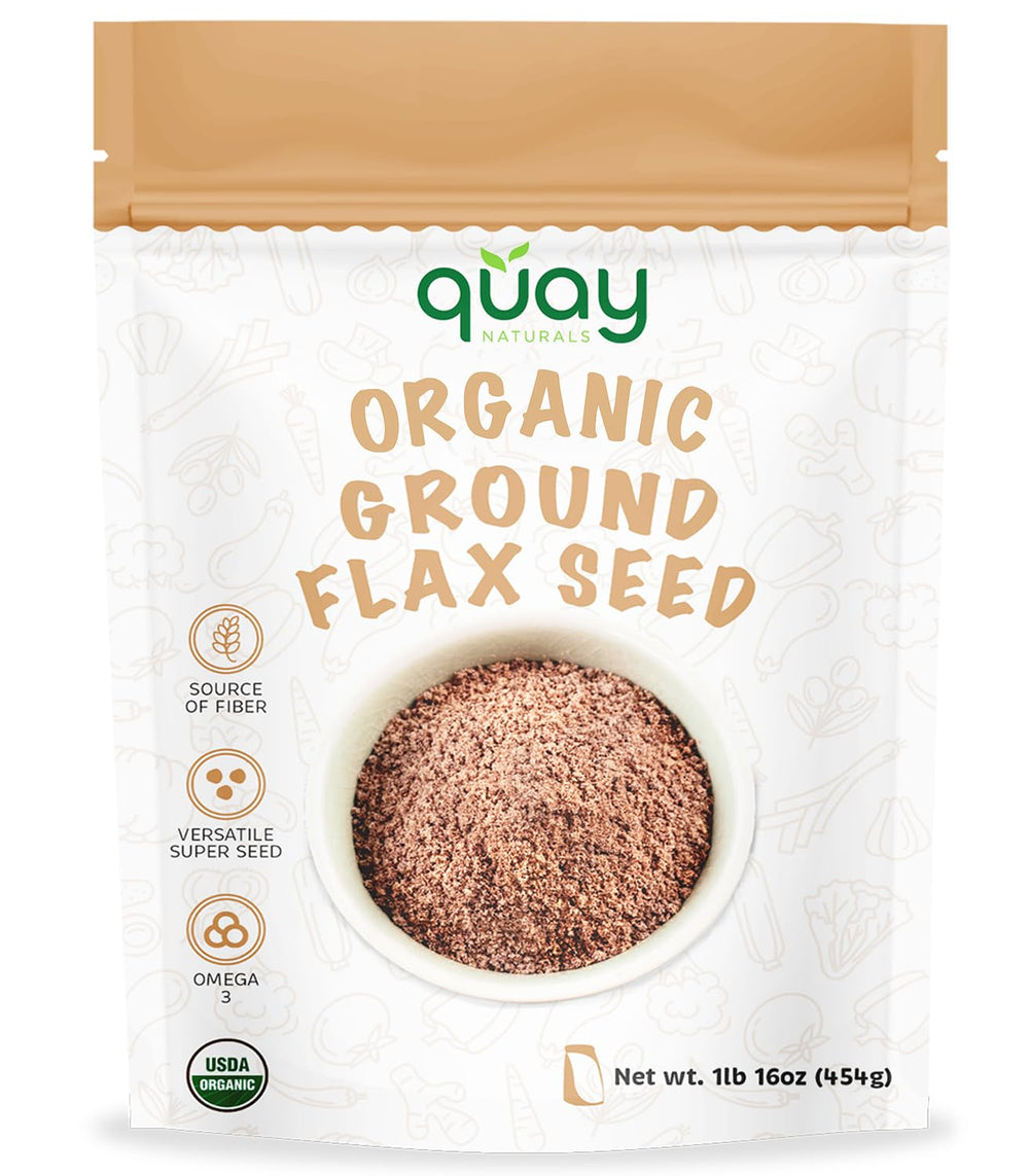 Quay Naturals organic ground flaxseed 1lb package for daily smoothies and baking