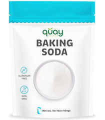 Quay Naturals Pure Baking Soda box front shows aluminum-free formula for kitchen use