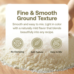 Quay Naturals stone-ground millet flour close-up reveals a fine, silky texture.