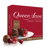 Queen Anne milk chocolate cordial cherries box front, gift-ready presentation