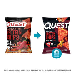 Close-up of Quest Hot & Spicy chips showing crispy crunch and bold seasoning