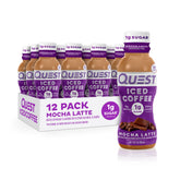 Quest Mocha Latte iced coffee bottle with on-the-go energy.