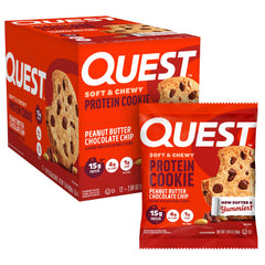 Quest Peanut Butter Chocolate Chip cookie in pack, ideal for on-the-go protein.