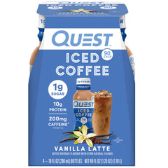 Quest Vanilla Latte Iced Coffee bottle for on-the-go energy and 10g protein per serving.