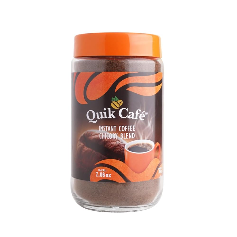 QuikCafé premium chicory blend packaging highlights all-natural ingredients.