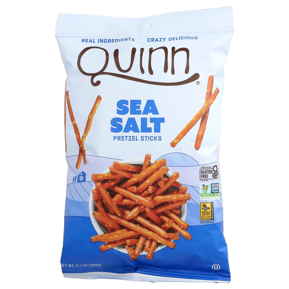 Quinn Pretzel Sticks Sea Salt bag—crunchy gluten-free whole grain pretzels for dipping