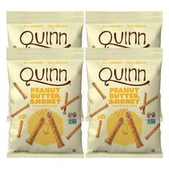 Quinn Snacks peanut butter honey pretzel stick with crisp exterior.