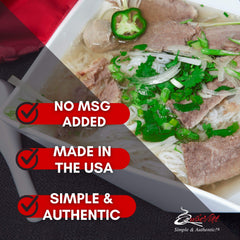 Quoc Viet Foods pho base close-up shows ingredients and aroma for rich broth.