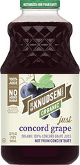 R.W. Knudsen Organic Just Concord Grape Juice label emphasizes USDA Organic and Non-GMO verification.
