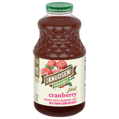 R.W. Knudsen Organic Just Cranberry Juice bottle ready for breakfast