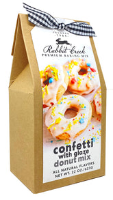 Rabbit Creek Confetti Donuts with glaze for quick baked donuts at home.