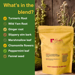 Rachelstea tea bag closeup showing natural herbs in action.