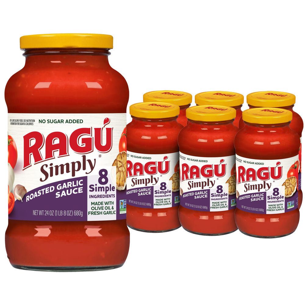 RAGU Simply Roasted Garlic sauce jar ready for weeknight pasta dinners