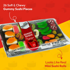 Raindrops colorfully shaped sushi gummies for a fun dessert table display.