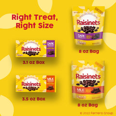 Raisinets resealable bag demonstrates convenience and freshness between bites.
