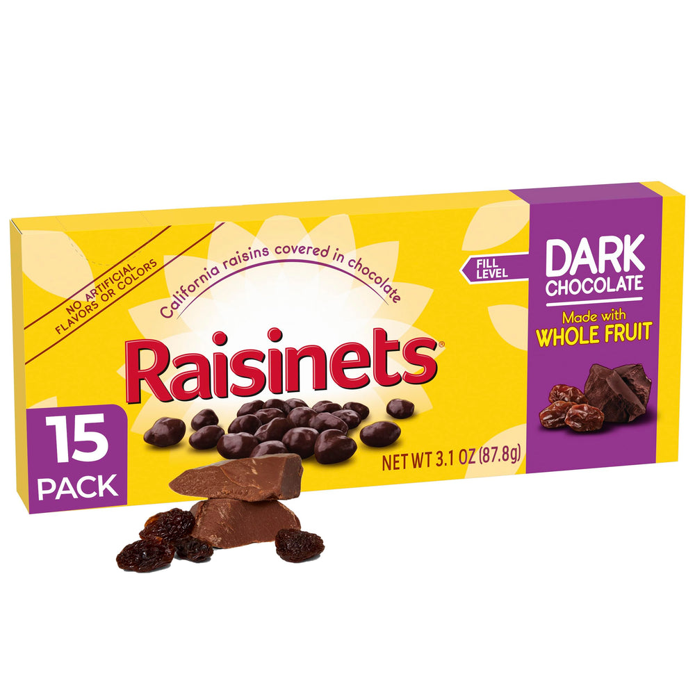 Raisinets dark chocolate covered raisins box for movie night snacking