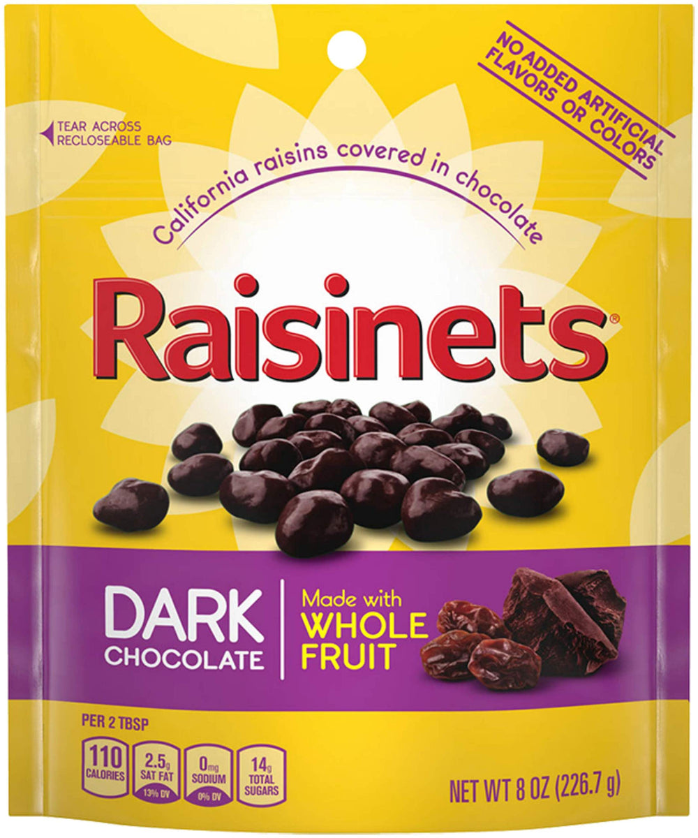 Raisinets dark chocolate raisin bag for on-the-go snacking.