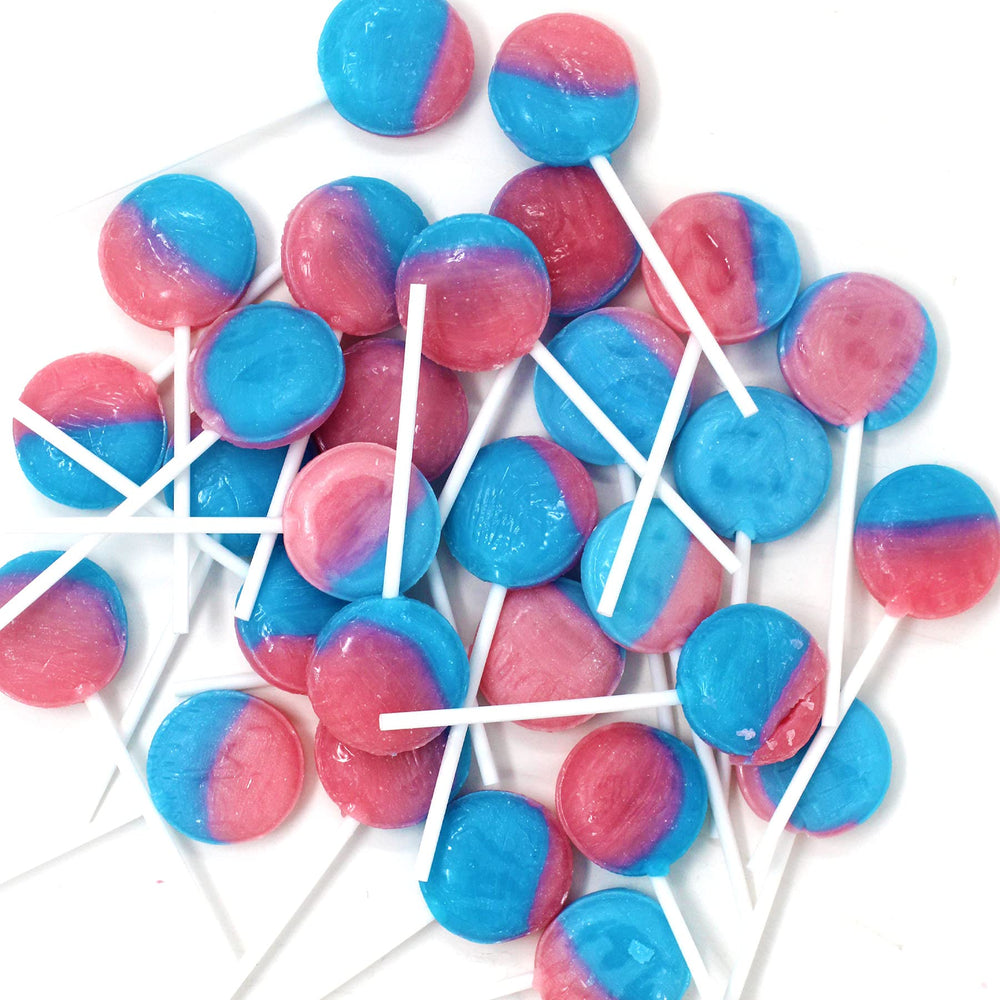 Rambue cotton candy lollipops in blue and pink pack, ideal for celebrations